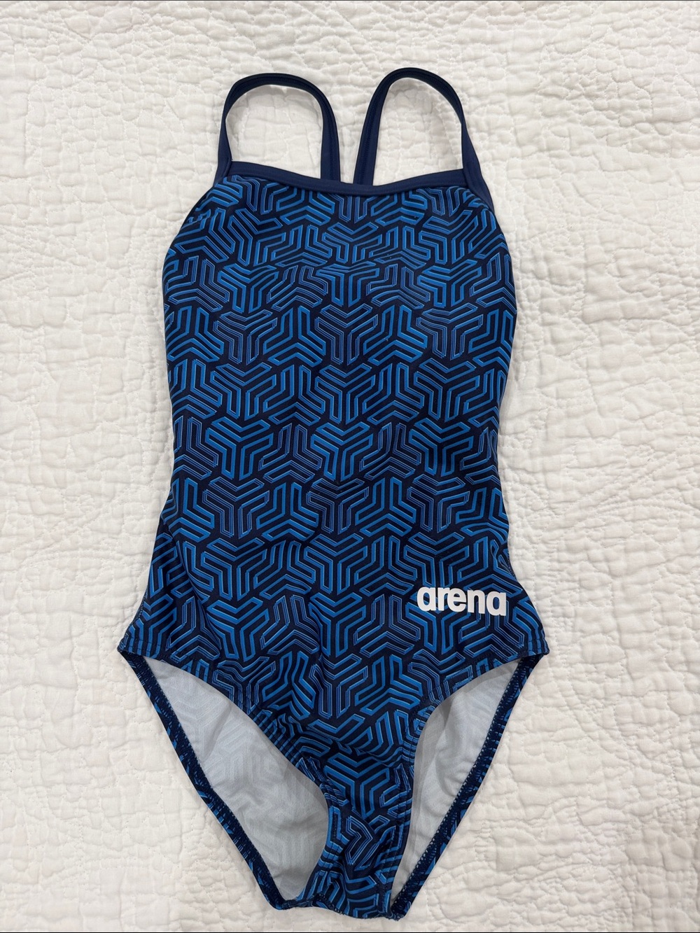 Arena Girls' Navy & Bright Blue Geometric One-Piece Swimsuit